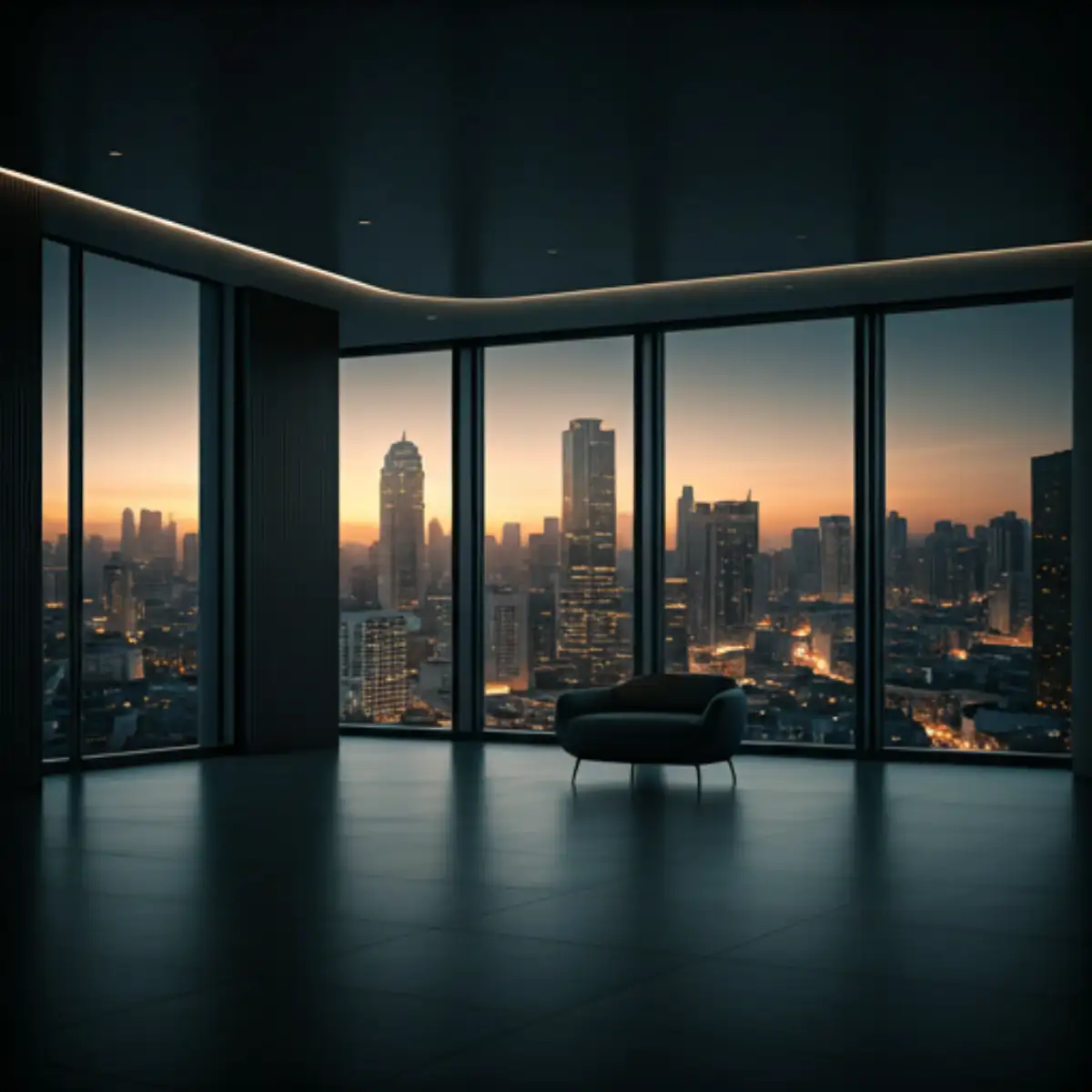 Sophisticated architectural office interior at dusk